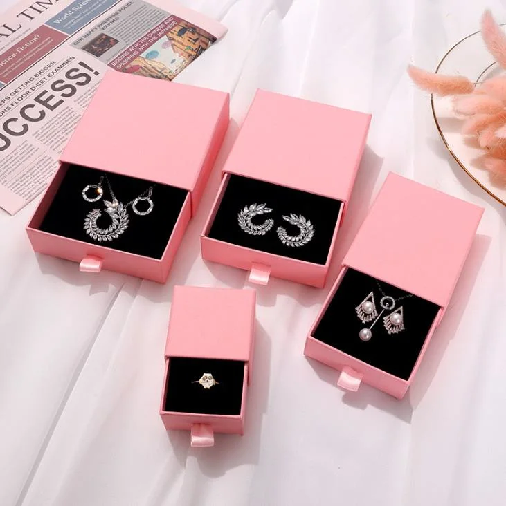 Pink Sliding Paper Jewelry Box with 4 Different Sizes, Custom Logo Paper Drawer Box