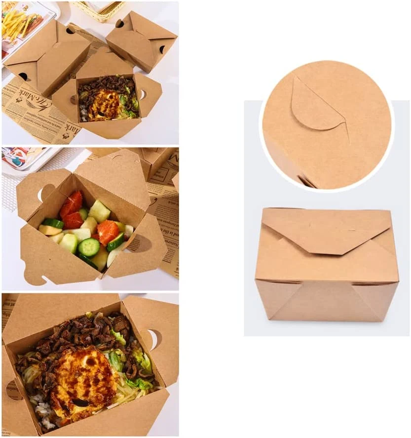 Kraft Paper Take out Food Container Kraft Lunch Meal Takeout Box Large Disposable Brown Storage to Go Packaging