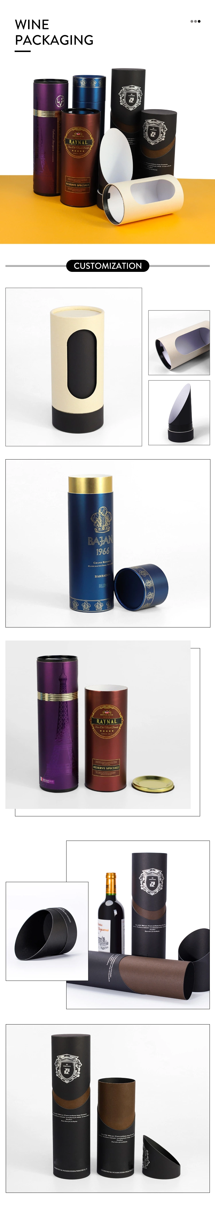 Firstsail High End Cardboard Black Rigid Cardboard Paper Tube Gift Whiskey Alcohol Champagne Red Wine Glass Packaging Box