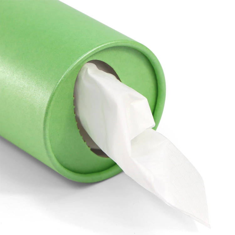 Firstsail Low MOQ Eco Friendly Car Tissue Cylinder Paper Tube Face Towel Green Round Packaging Box with Easy Tear Lid