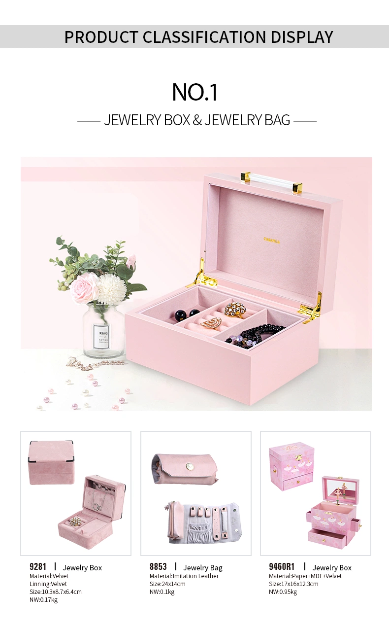 Custom Luxury Pink Large Multi Drawer Faux Leather Jewelry Box