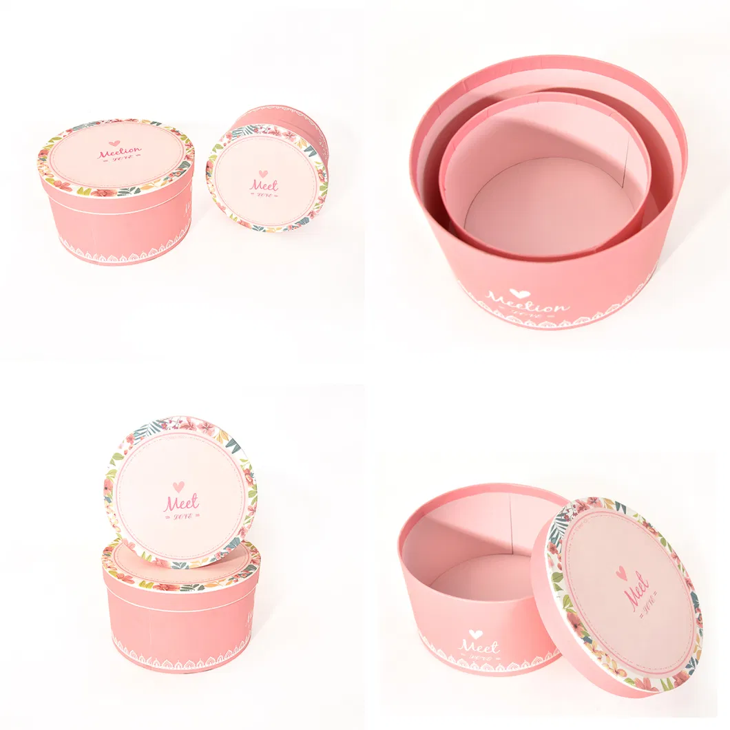 Luxury Forever Rose Anniversary Cylinder Hat Boxes with Lid Pink Velvet Tall Round Circle Portable Flower Gift Packing Box Sets