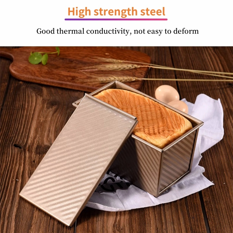 Bakeware Golden Non Stick Corrugated Toast Box with Lid Baking Mold Low Sugar Toast Oven Cake Baking Tray