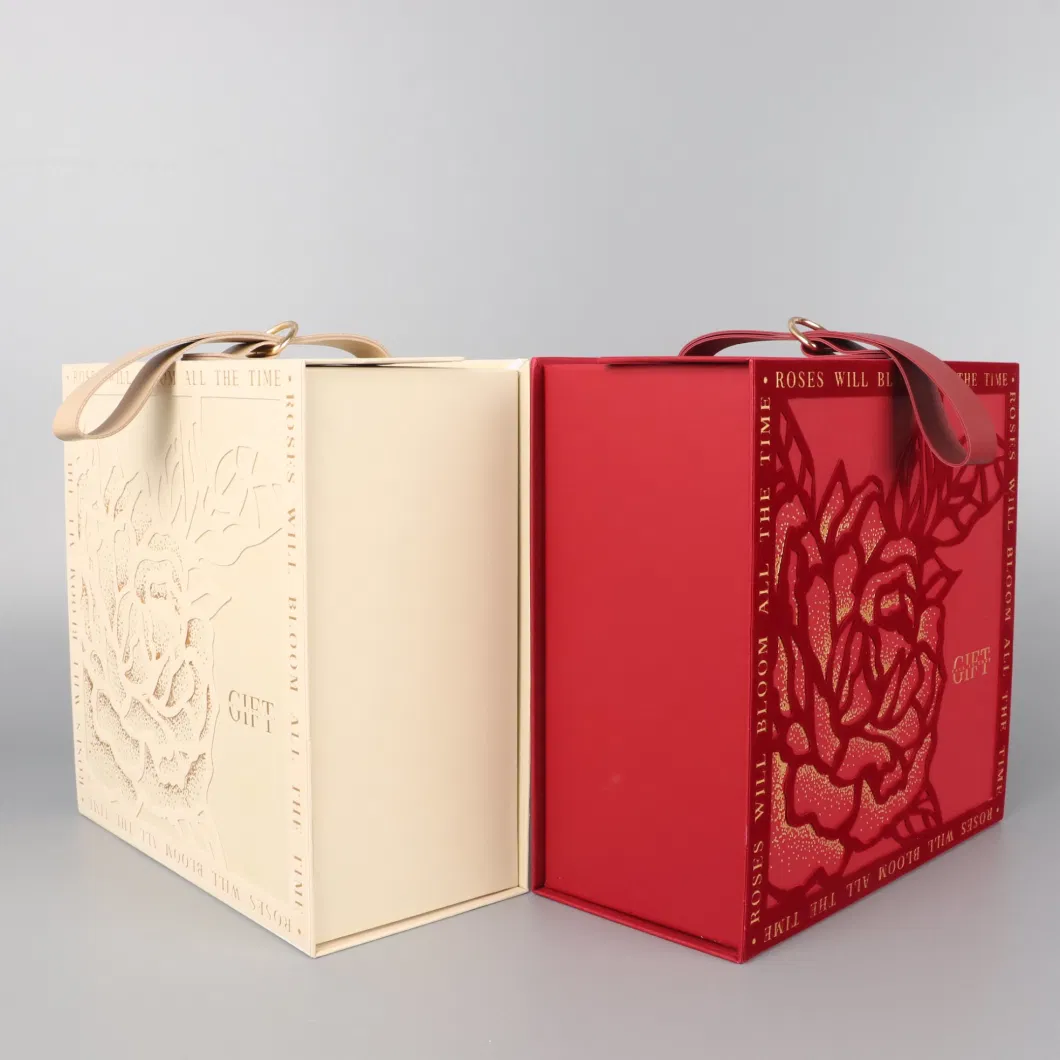 Luxury Personalized Unique Design Packaging Orange Cardboard Wedding Gift Box with Handle