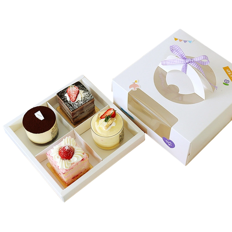 New Design Transparent Window White Cardboard Paper Drawer Type Dessert Packaging Boxes Customized Cup Cake Box