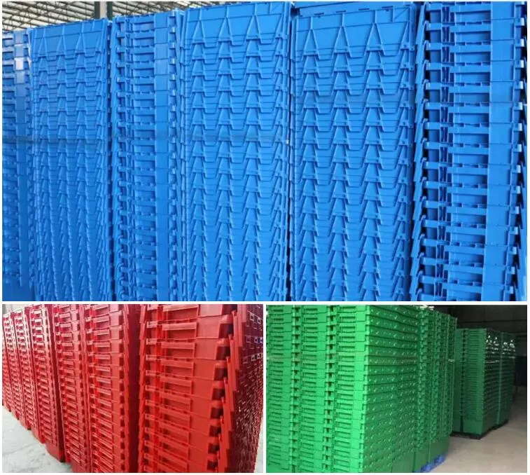 Available Stackable and Nestable Heavy Duty Moving Box Attached Lid Stacking Heavy Duty Nesting Container Crates Plastic Box