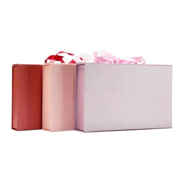 Custom Foldable Cardboard Cosmetics Makeup Jewelry Clothes Magnetic Paper Gift Packing Box with Ribbon