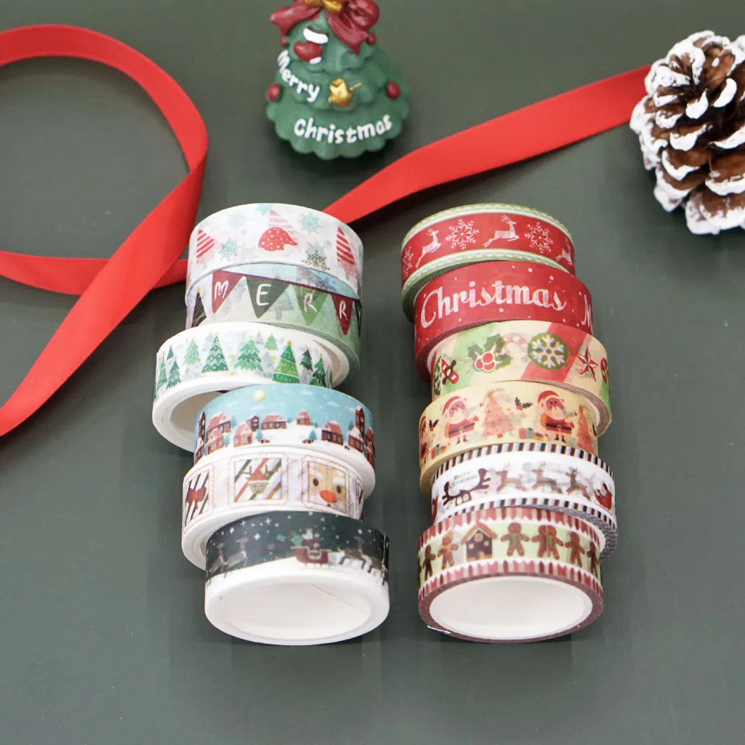 High Quality Custom Merry Christmas Washi Tape Gold Foil DIY Masking Paper 5m Waterproof Scrapbook Sticker Painting Decoration