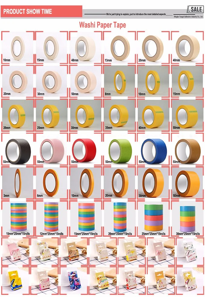 China Supplier Decoration Colorful Waterproof Adhesive Stationery Washi Tape