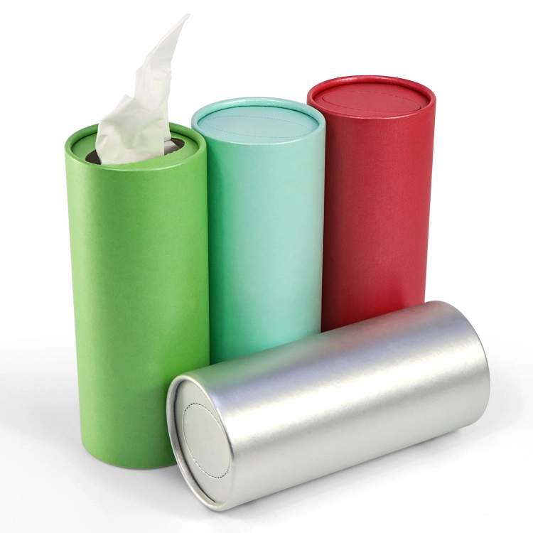 Firstsail Low MOQ Eco Friendly Car Tissue Cylinder Paper Tube Face Towel Green Round Packaging Box with Easy Tear Lid