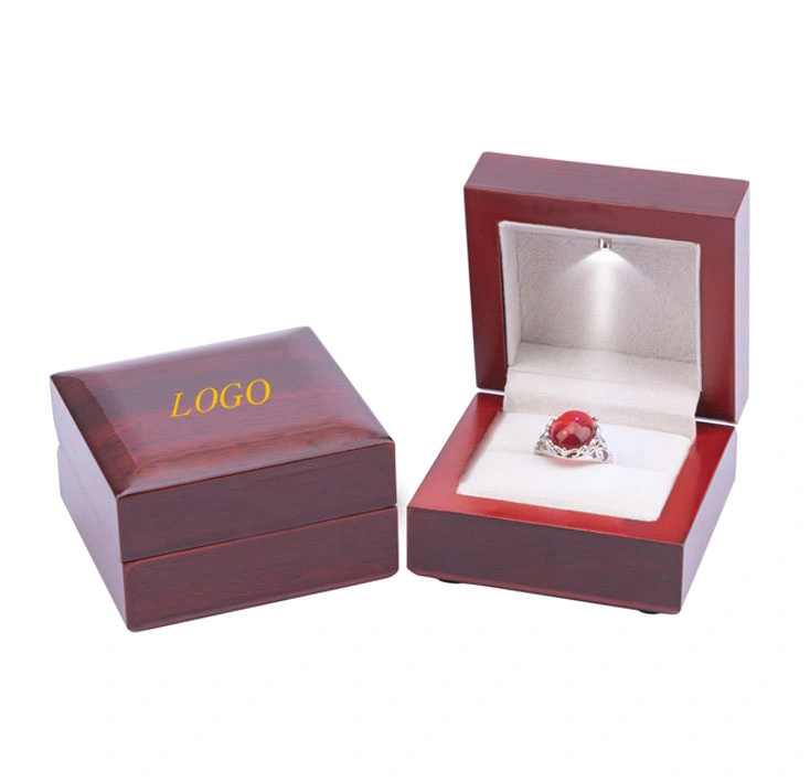 LED Jewelry Box Wooden Gift Box Wine Wood Grain Paint Goods in Stock Customization Printing Logo