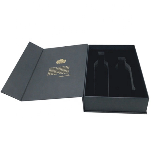 Custom Printed Black Magnetic Book Gift Box with Blister Insert for Luxury Wine Packaging