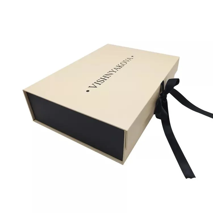 Custom Black Paper Box Large Luxury Gift Box Shredded Paper Filled Folding Box with Magnetic Lid Ribbon