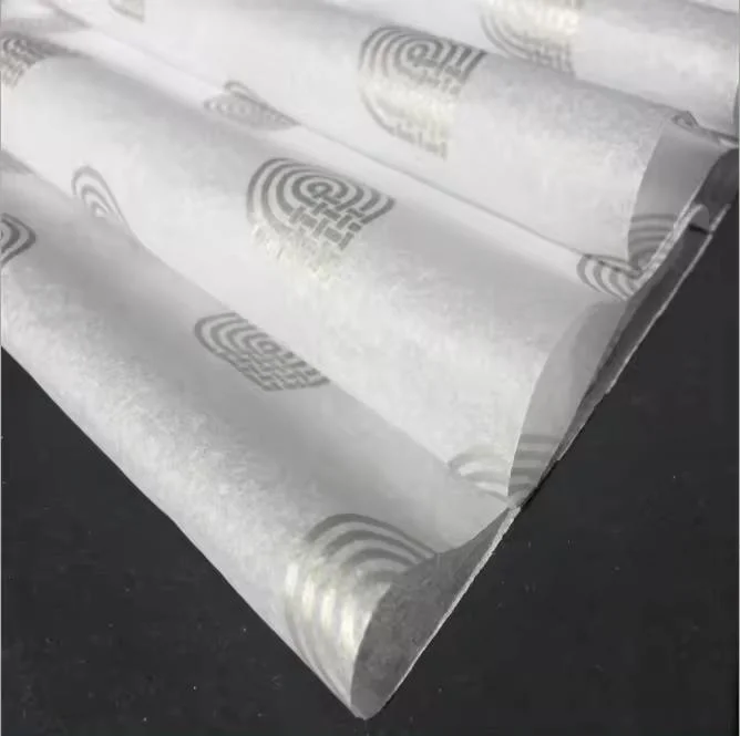 Low MOQ Custom Fast Food Hamburger Packaging Tissue Paper Food Grade Eco Friendly Ink Printing Logo Safe Non Toxic Wax Paper