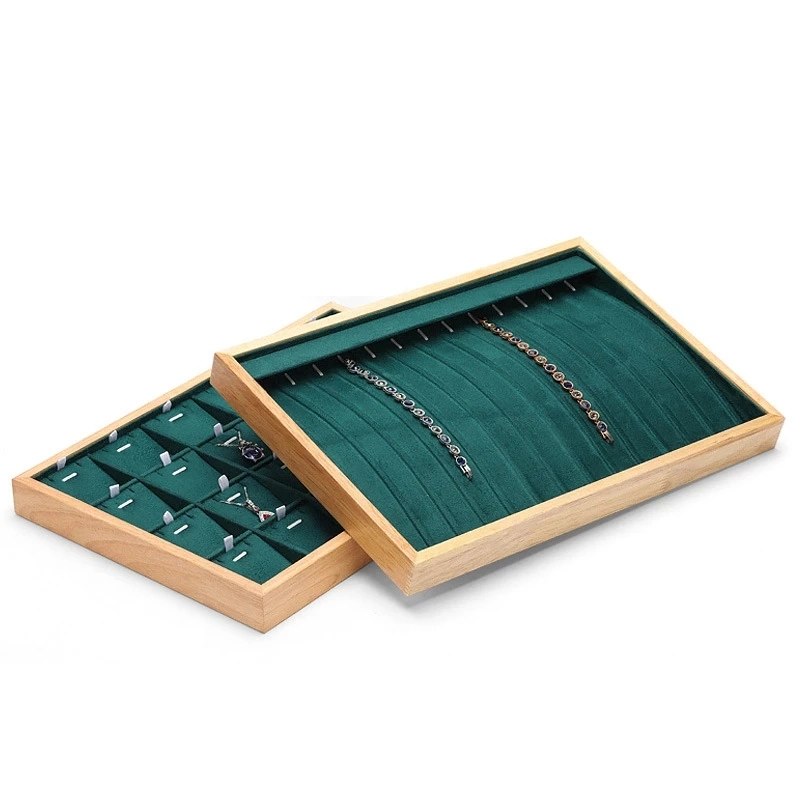 Wholesale New Green Velvet Necklace Rings Box Bracelet Pendant Jewelry Earring Storage Jewellery Display Tray