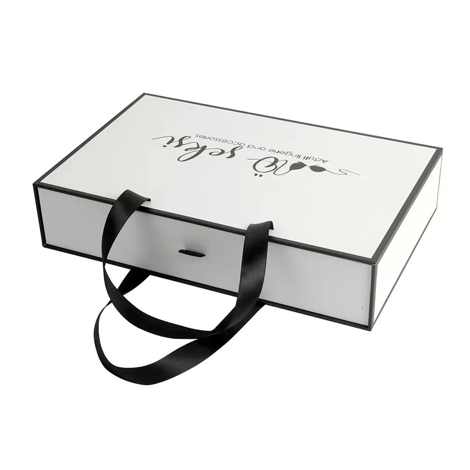 Custom Gift Cardboard T Shirt Clothing Rigid Drawer Type Paper Box with Ribbon Handle Packaging