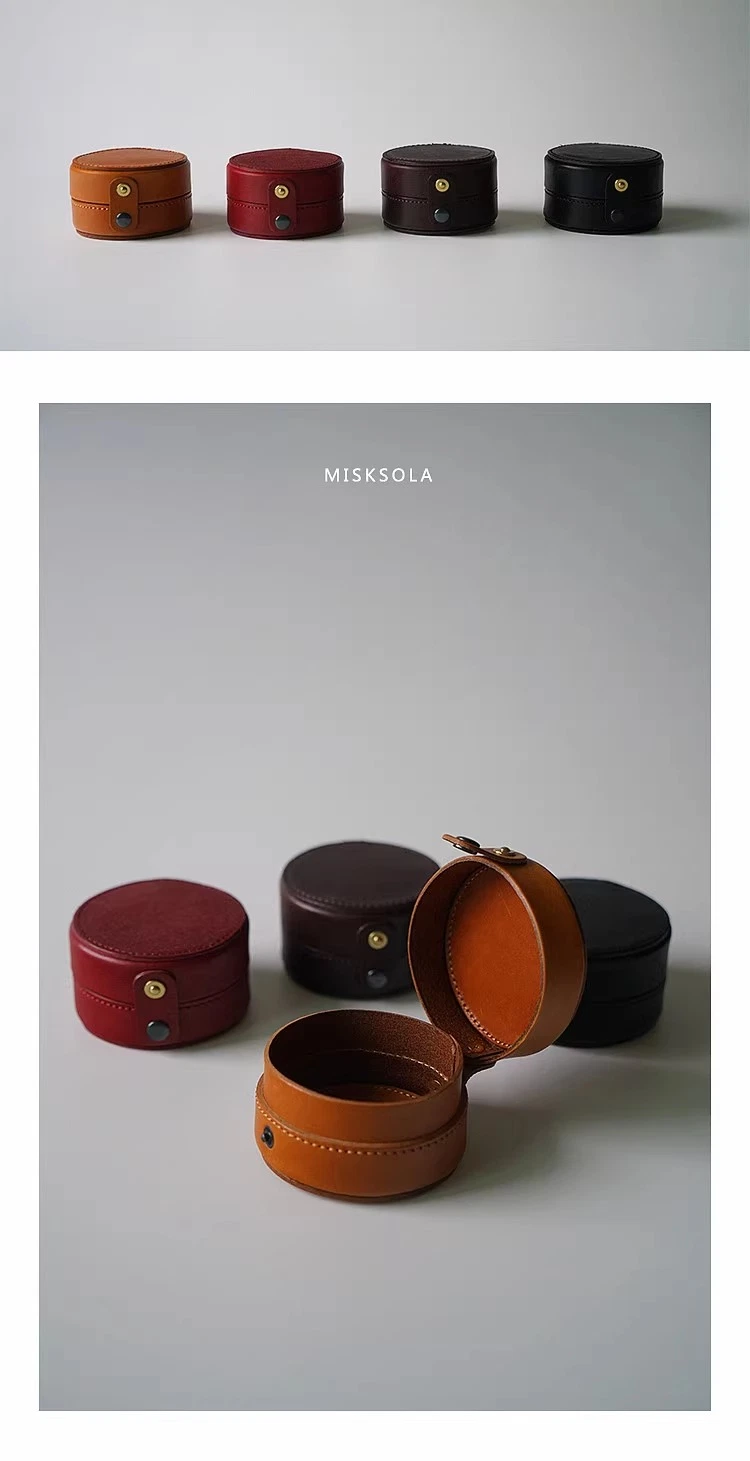 Personalized Custom Leather Cylinder Box Tech Accessories Bag Jewellery Organizer Leather Travel Storage Case Jewelry Box