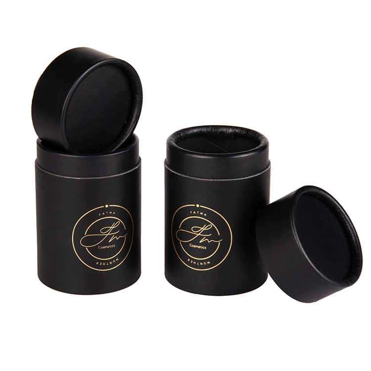 Firstsail Wholesale Customized Small Candle Black Paper Tube Cylinder Packaging Box for Essential Oil Perfume Cosmetic Makeup Lotion
