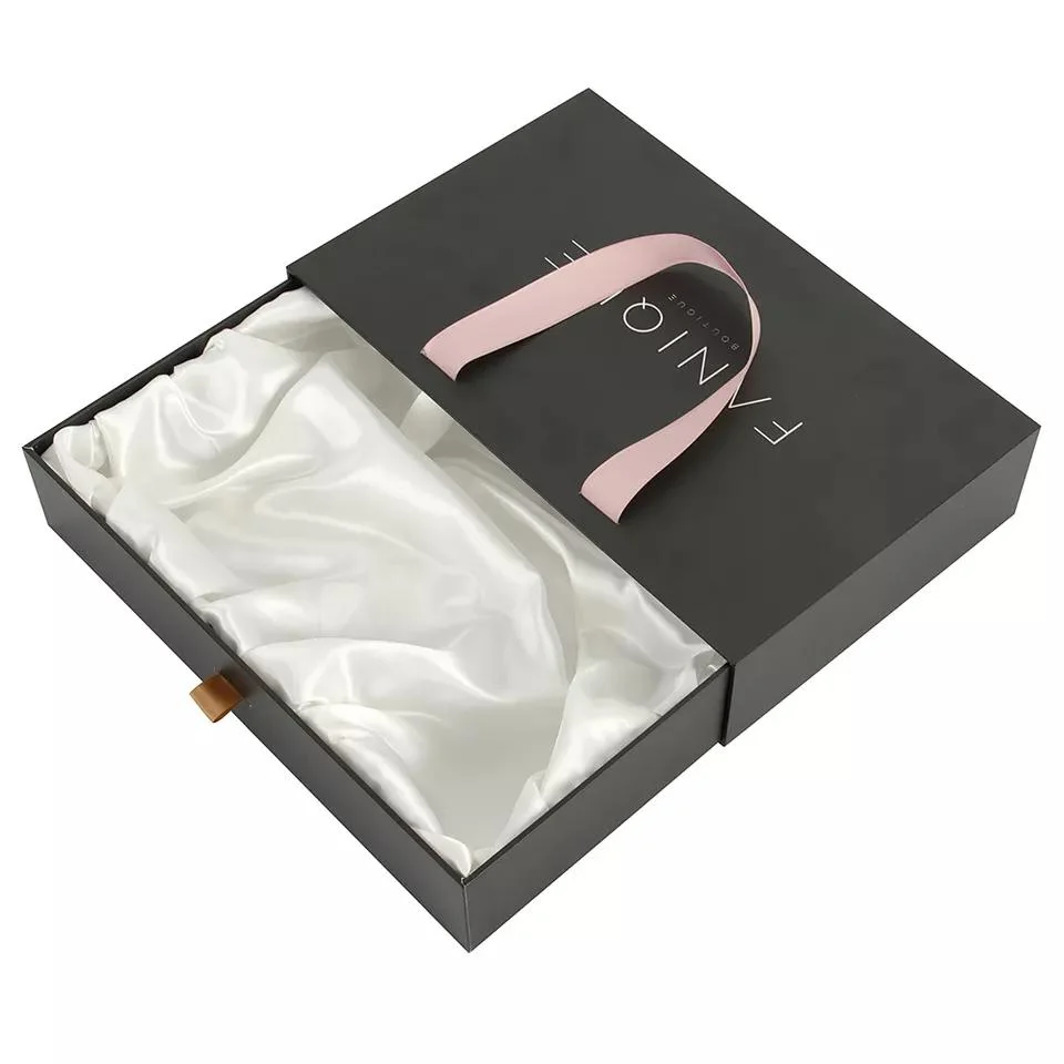 Custom Gift Cardboard T Shirt Clothing Rigid Drawer Type Paper Box with Ribbon Handle Packaging