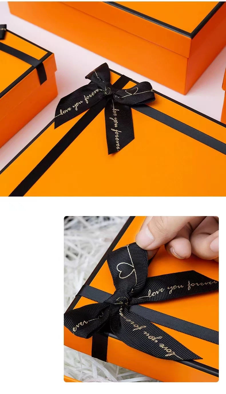 Luxury Top and Bottom Rigid Paper Gift Box with Ribbon for Cosmetics Perfumes Jewelry Cups Souvenirs Clothing Shoes