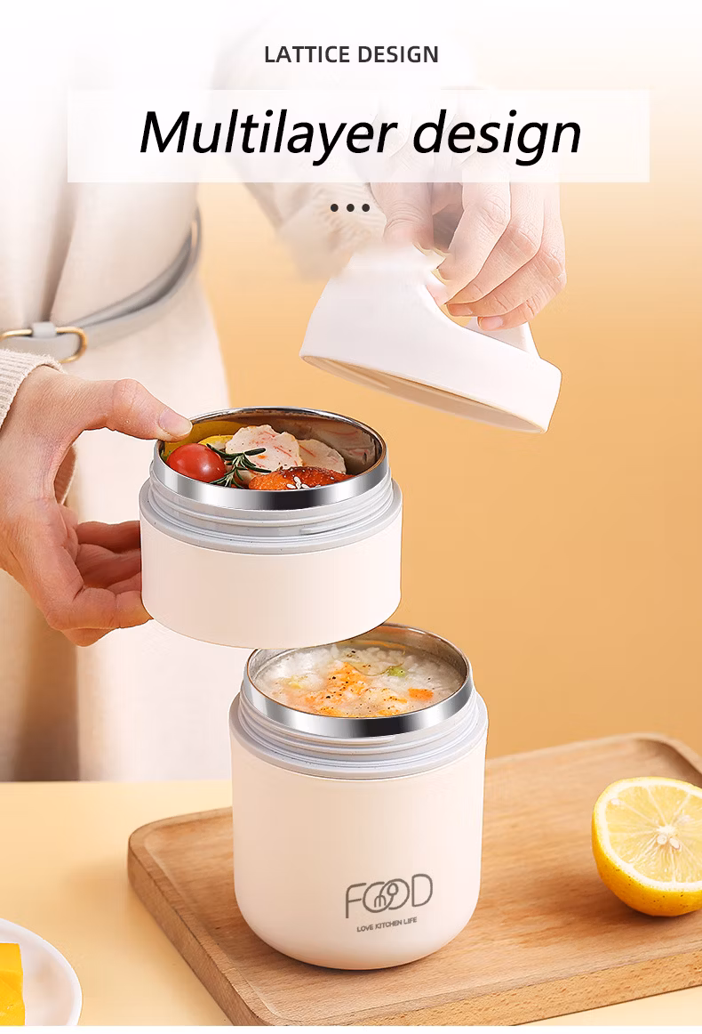 Double Layer Stainless Steel Lunch Box with Spoon Thermally Insulated Porridge and Soup Breakfast Cup for Kids