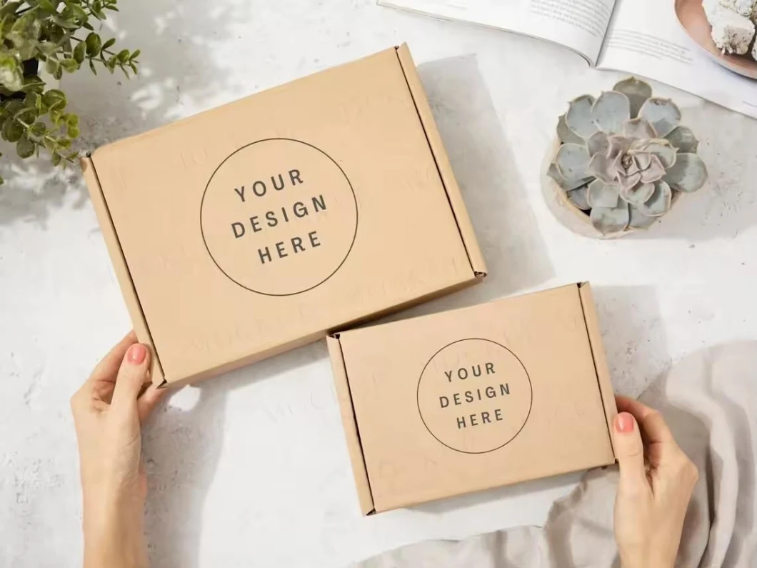 Small Business Custom Logo Print Handmade Recycled Cardboard Paper White Kraft Brown Postage Postal Mailer Gift Box Packaging