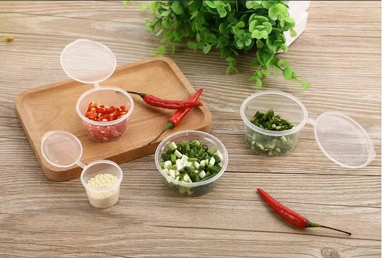 SGS Checked Disposable Food Grade Perfect Sealed Plastic Cup Sauce or Juice Separate Box with Lid