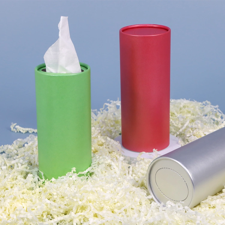 Firstsail Custom Eco Friendly Luxury Cylinder Shaped Tissue Paper Package Box Green Red Gift Washcloth Packaging Tube