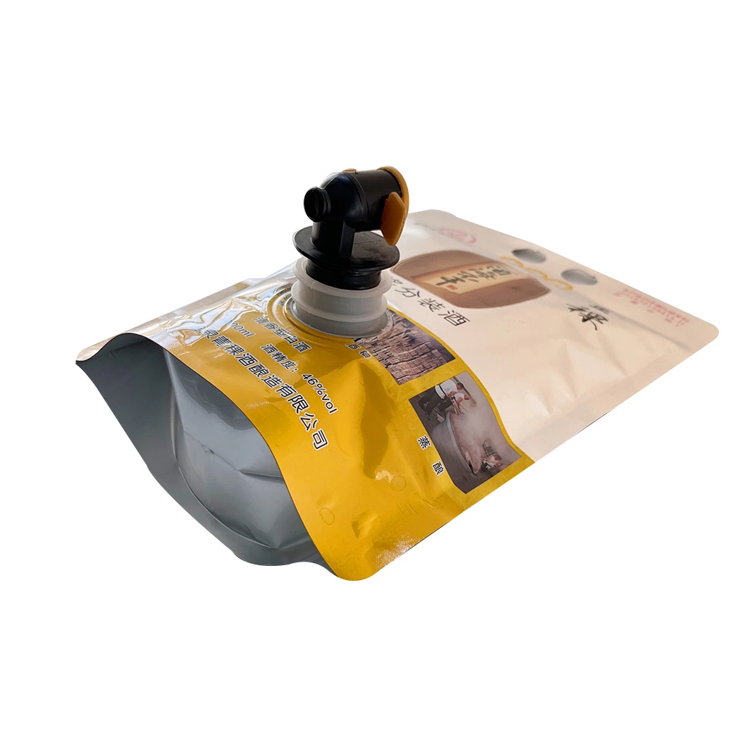 Custom Aluminium Foil Spout Packaging Liquid Wine with Tap Valve Spout Bag
