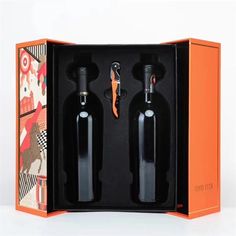 Customized Packaging Box with Your Own Logo Red White Wine Gift Carrier Box for 2 Pack