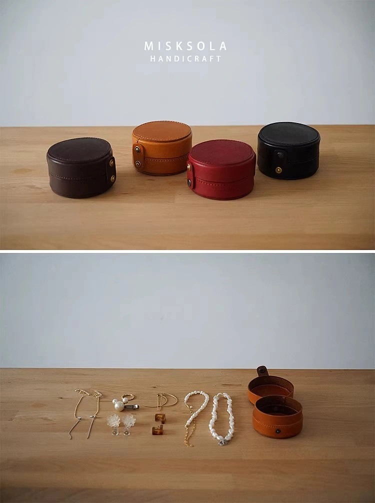 Personalized Custom Leather Cylinder Box Tech Accessories Bag Jewellery Organizer Leather Travel Storage Case Jewelry Box