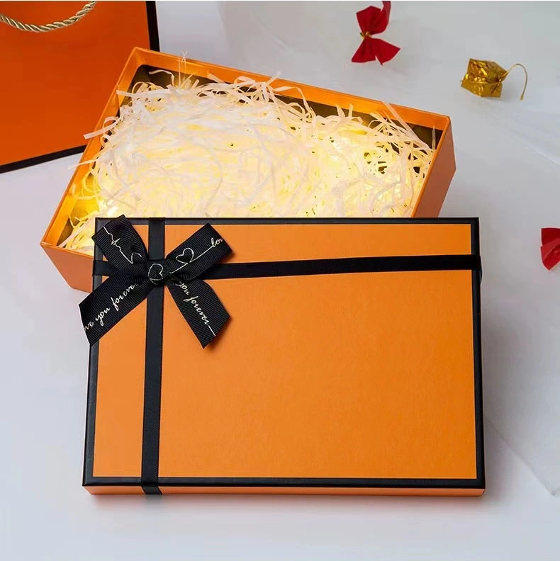Luxury Top and Bottom Rigid Paper Gift Box with Ribbon for Cosmetics Perfumes Jewelry Cups Souvenirs Clothing Shoes