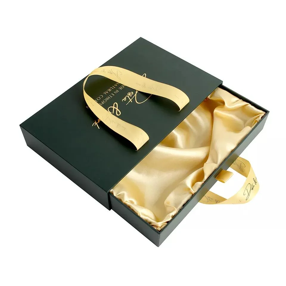 Custom Gift Cardboard T Shirt Clothing Rigid Drawer Type Paper Box with Ribbon Handle Packaging