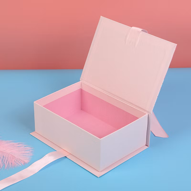 Cosmetic Packaging Carton Box with Ribbon Closure and Box Insert, Luxury Rigid Book Style Cardboard Box