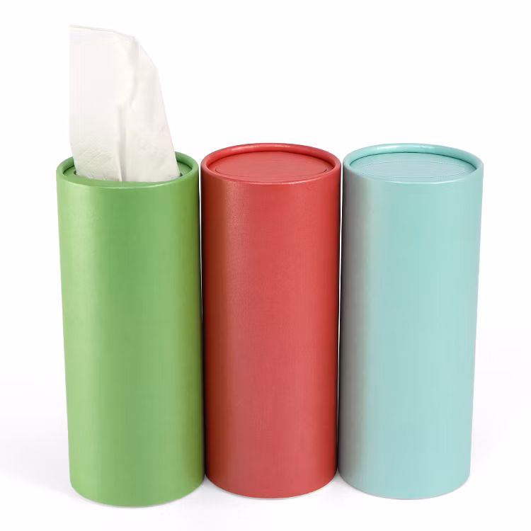 Firstsail Eco Friendly Recyclable Round Cardboard Green Gift Car Facial Tissue Paper Tube Cylinder Packaging Box for Restaurant Hotel