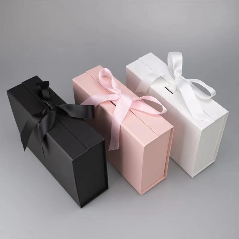 Rigid Paper Tote Portable Flip Folding Clothing Shoes Box with Magnetic Lid