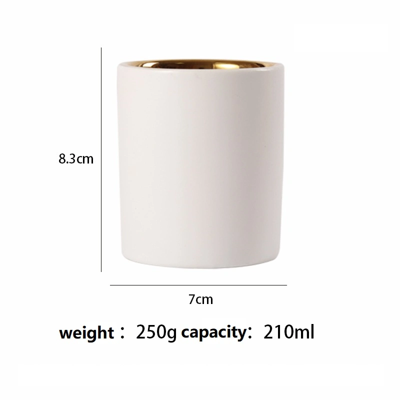 Wholesale Empty 210ml Ceramic Electroplated Rose Gold Nordic Cylindrical Glaze Ceramic Incense Candle Jar with Gold Lid