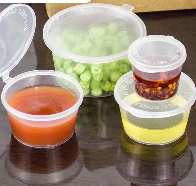 SGS Checked Disposable Food Grade Perfect Sealed Plastic Cup Sauce or Juice Separate Box with Lid
