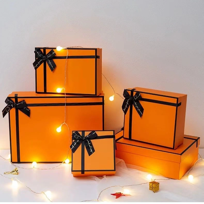 Luxury Top and Bottom Rigid Paper Gift Box with Ribbon for Cosmetics Perfumes Jewelry Cups Souvenirs Clothing Shoes