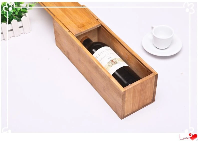 Personalized Custom Wholesale Bulk Cheap Bamboo Wooden Wine Boxes with Sliding Design