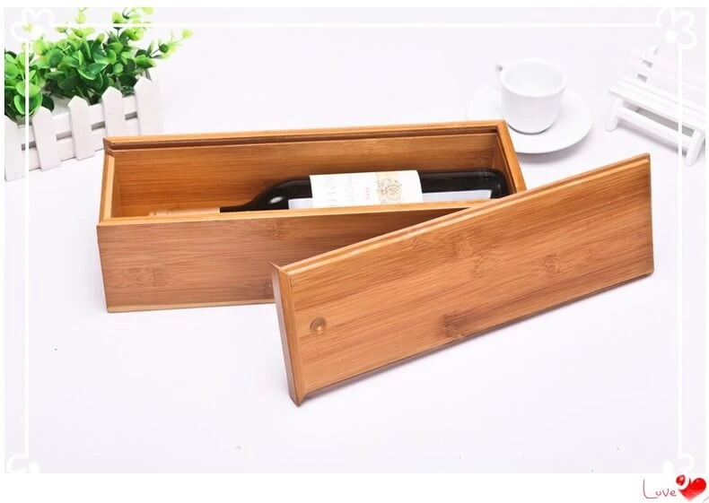Personalized Custom Wholesale Bulk Cheap Bamboo Wooden Wine Boxes with Sliding Design