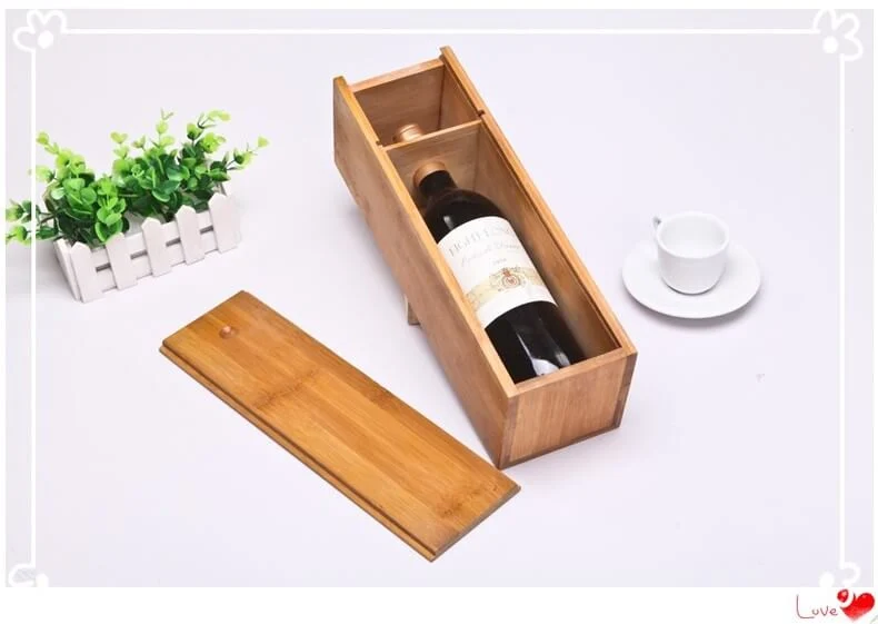 Personalized Custom Wholesale Bulk Cheap Bamboo Wooden Wine Boxes with Sliding Design
