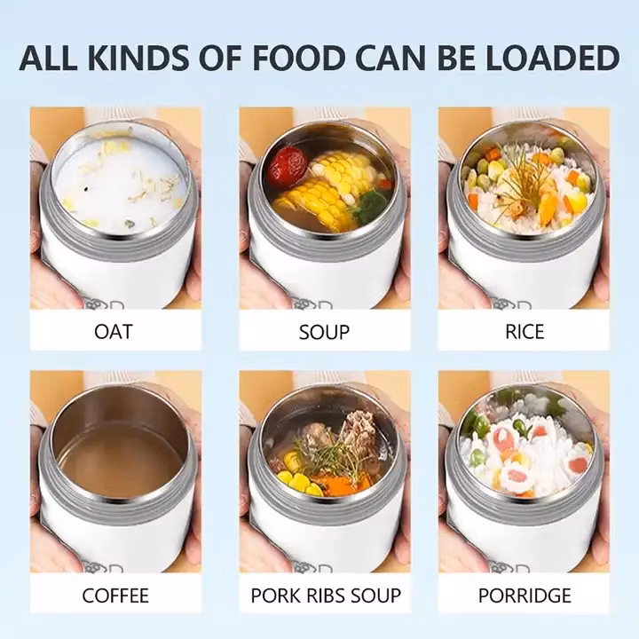 Double Layer Stainless Steel Lunch Box with Spoon Thermally Insulated Porridge and Soup Breakfast Cup for Kids