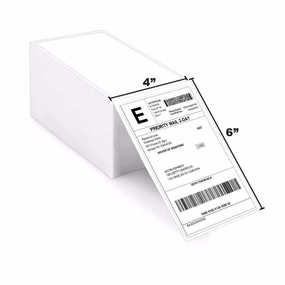 Custom Adhesive Paper Roll Thermal 4*6 Inch Blank Fanfold Label Shipping Sticker 100X150mm Waterproof