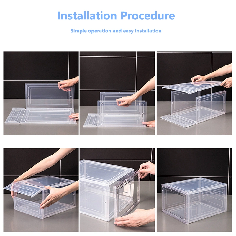 Space Saving Foldable Shoe Sneaker Container Bin Holder Clear Plastic Stackable Shoe Organizer Large 6 Pack Shoe Storage Box