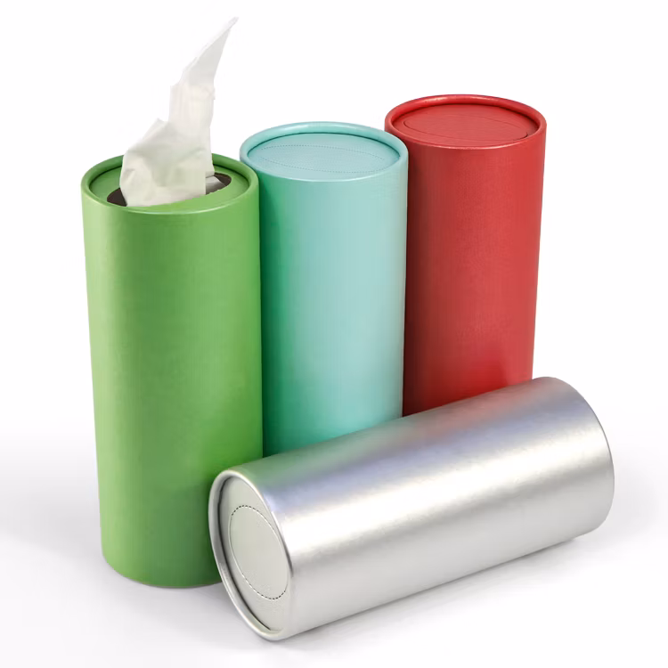 Firstsail Eco Friendly Recyclable Round Cardboard Green Gift Car Facial Tissue Paper Tube Cylinder Packaging Box for Restaurant Hotel