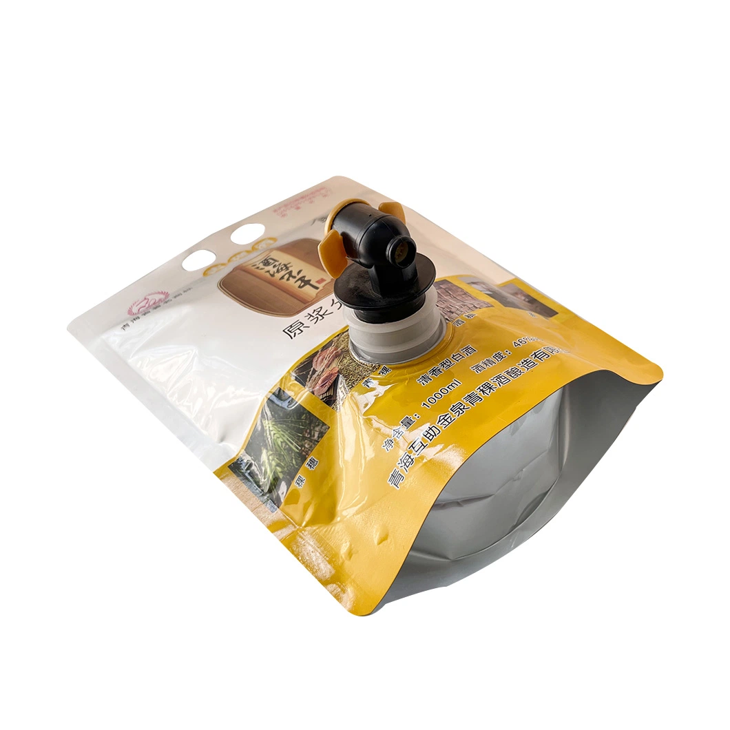Custom Aluminium Foil Spout Packaging Liquid Wine with Tap Valve Spout Bag