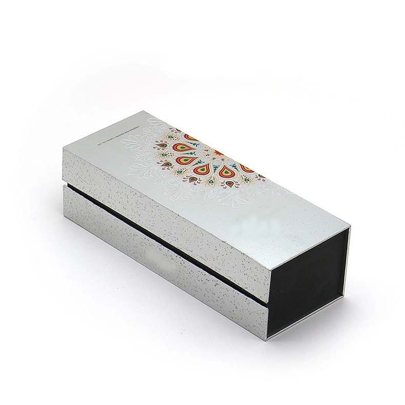 Custom Logo Printed Elegant Gift Paper Box Cardboard Rigid Silver Wine Set Bottle Packaging Box with Tray