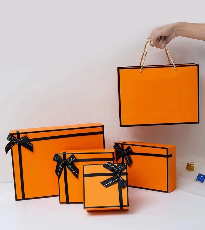 Luxury Top and Bottom Rigid Paper Gift Box with Ribbon for Cosmetics Perfumes Jewelry Cups Souvenirs Clothing Shoes