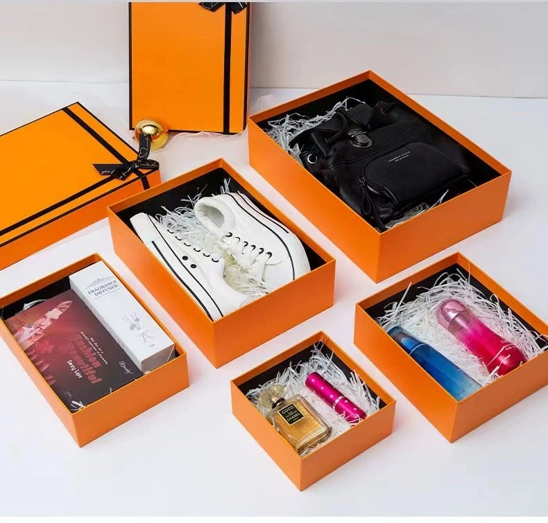 Luxury Top and Bottom Rigid Paper Gift Box with Ribbon for Cosmetics Perfumes Jewelry Cups Souvenirs Clothing Shoes